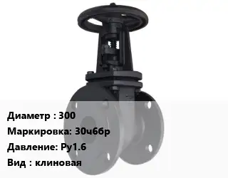 Задвижка чугунная 300 30ч6бр Ру1.6 клиновая